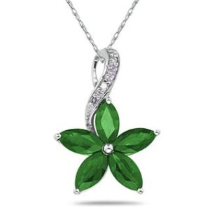 Emerald and Diamond Flower Pendant in 10k White Gold- PRP7962EM