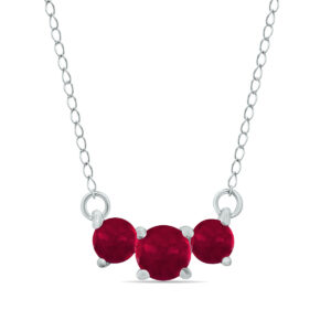 1 Carat TW Ruby Three Stone Pendant Necklace 14K White Gold- PRP8027RB