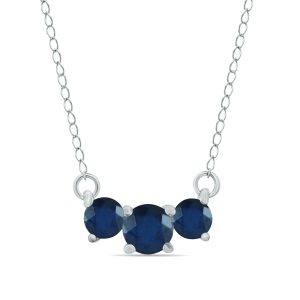 1 Carat TW Sapphire Three Stone Pendant Necklace 14K White Gold- PRP8027SP