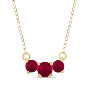 1 Carat TW Ruby Three Stone Pendant Necklace 14K Yellow Gold- PRP8028RB