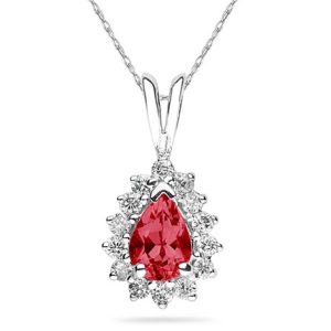 7X5mm Pear Shaped Ruby and Diamond Flower Pendant in 14k White Gold- PRP8360RB
