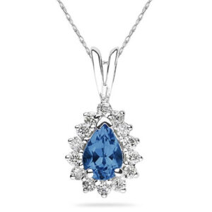 7X5mm Pear Shaped Sapphire and Diamond Flower Pendant in 14k White Gold- PRP8360SP