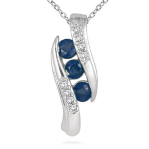 Channel Set Sapphire and Diamond Pendant in 10kt White Gold- PRP8899SP