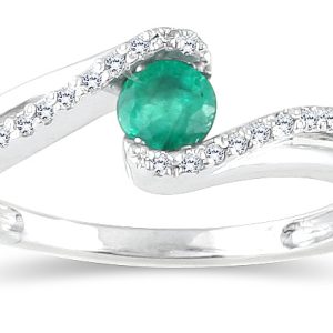 10K White Gold 0.25 Carat TW Emerald and Diamond Ring- SPR12290EM