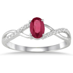 Ruby and Diamond Twist Ring in 10K White Gold- PRR12307RB