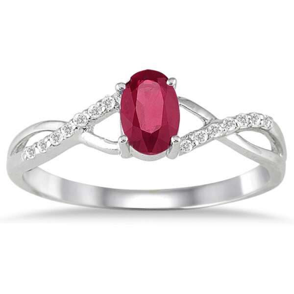 Ruby and Diamond Twist Ring in 10K White Gold- PRR12307RB