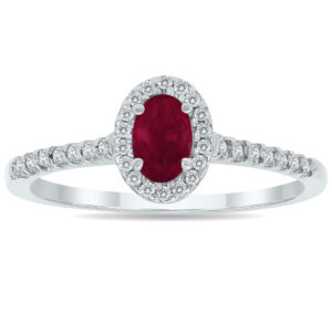 Ruby and Diamond Halo Ring in 10K White Gold- PRR12309RB