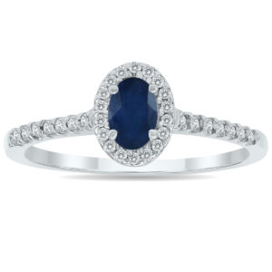 Sapphire and Diamond Halo Ring in 10K White Gold- PRR12309SP