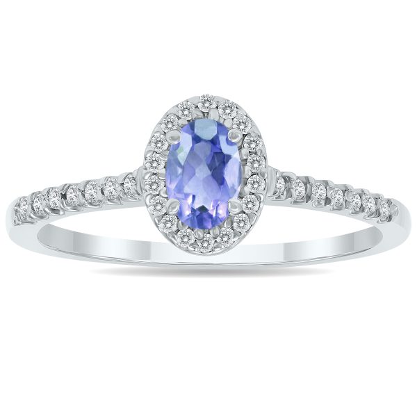 Tanzanite and Diamond Halo Ring in 10K White Gold- PRR12309TZ