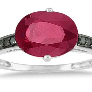 2.00 Carat Ruby and Black Diamond Ring in 10K White Gold- PRR12311BKRB