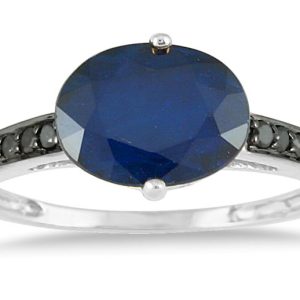 2 Carat Sapphire and Black Diamond Ring in 10K White Gold- PRR12311BKSP