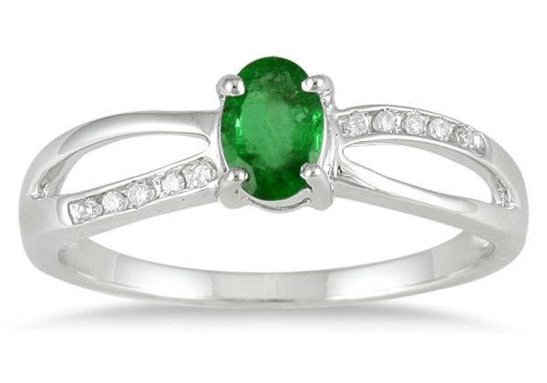 Emerald and Diamond Ring Set in 10K White Gold- PRR12315EM
