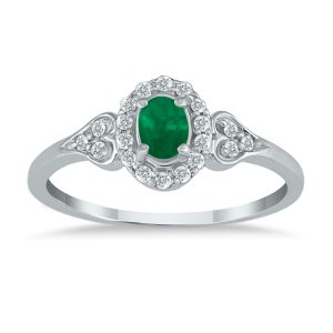 Emerald and Diamond Ring in 10K White Gold- PRR12317EM