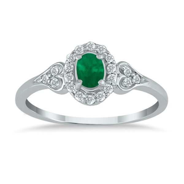 Emerald and Diamond Ring in 10K White Gold- PRR12317EM