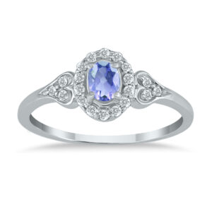 Tanzanite and Diamond Ring in 10K White Gold- PRR12317TZ