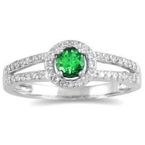 1/4 Carat TW Diamond and Emerald Ring in 10K White Gold- PRR12344EM