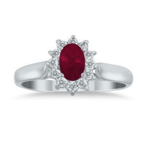 6x4MM Ruby and Diamond Flower Ring in 10K White Gold- PRR12810RB