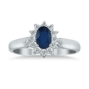6x4MM Sapphire and Diamond Flower Ring in 10K White Gold- PRR12810SP
