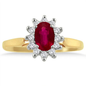 6x4MM Ruby and Diamond Flower Ring in 10K Gold- PRR1327RB