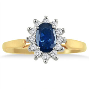 6x4MM Sapphire and Diamond Flower Ring in 10K Gold- PRR1327SP