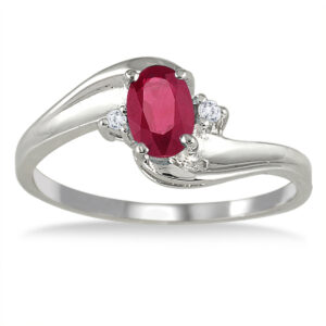 Ruby Gemstone and Diamond Wave Ring 14k White Gold- PRR3020RB