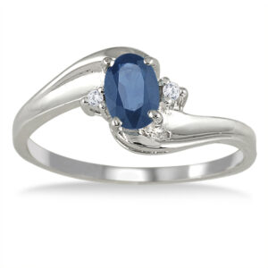 Sapphire Gemstone and Diamond Wave Ring 14k White Gold- PRR3020SP
