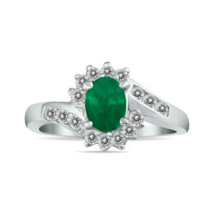 Emerald and Diamond Royal Flower Twist Ring in 14K White Gold- PRR3222EM