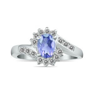 Tanzanite and Diamond Royal Flower Twist Ring in 14K White Gold- PRR3222TZ
