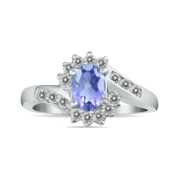 Tanzanite and Diamond Royal Flower Twist Ring in 14K White Gold- PRR3222TZ