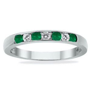 Emerald and Diamond Stackable Channel Set Ring in 14K White Gold- PRR3271EM