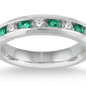 Emerald and Diamond Band in 14k White Gold- PRR3619EM