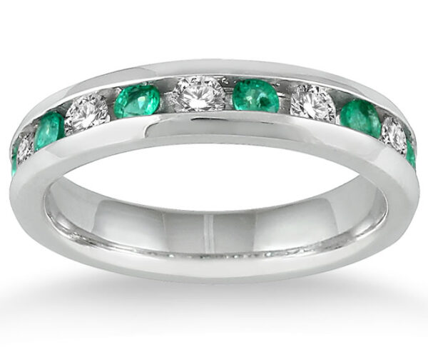 Emerald and Diamond Band in 14k White Gold- PRR3619EM