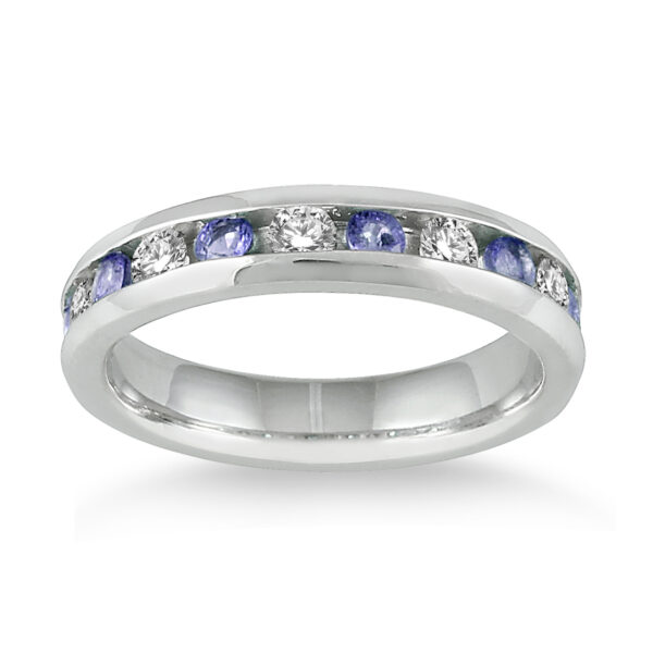 Tanzanite and Diamond Band in 14k White Gold- PRR3619TZ