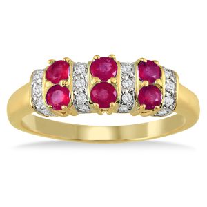 Six Stone Ruby and Diamond 14k Yellow Gold- PRR4490RB