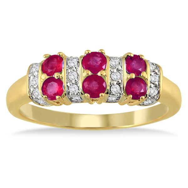 Six Stone Ruby and Diamond 14k Yellow Gold- PRR4490RB