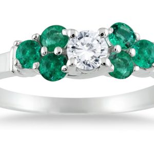 14kt White Gold Diamond and Emerald Women's Ring- PRR4724EM
