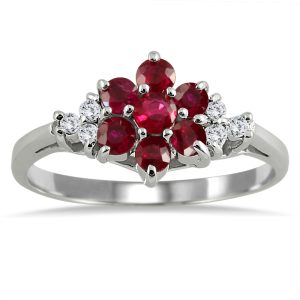 Diamond and Ruby Flower Ring- PRR4758RB
