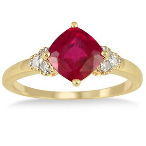 2.25 Carat Cushion Cut Ruby and Diamond Ring in 10K Yellow Gold- PRR50379RB