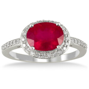 2.50 Carat Oval Ruby and Diamond Ring in 10K White Gold- PRR50387RB