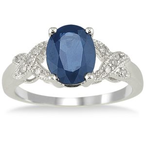 2.20 Carat Oval Sapphire and Diamond Ring in 10K White Gold- PRR50390SP