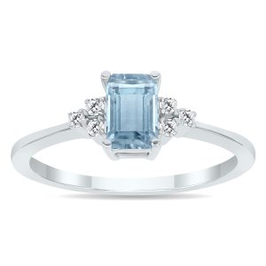 Aquamarine and Diamond Regal Ring in 10K White Gold- PRR50396AQ