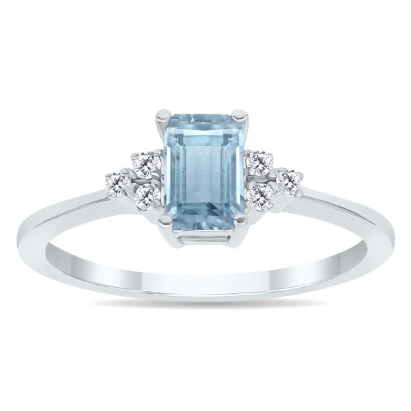 Aquamarine and Diamond Regal Ring in 10K White Gold- PRR50396AQ