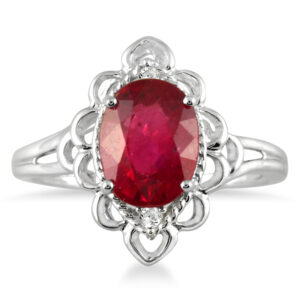 2.50 Carat Oval Ruby and Diamond Engraved Ring in 10K White Gold- PRR50404RB