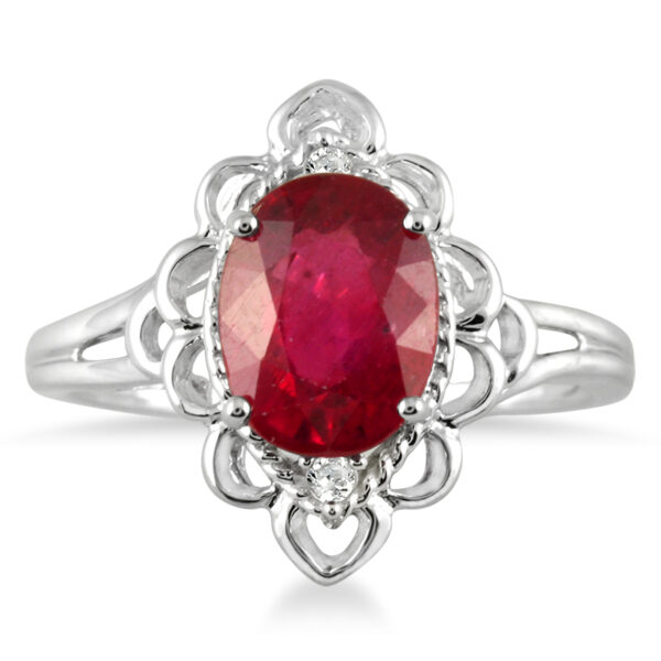 2.50 Carat Oval Ruby and Diamond Engraved Ring in 10K White Gold- PRR50404RB
