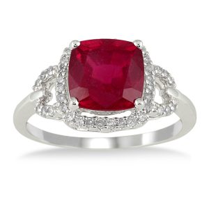 3.65 Carat Cushion Cut Ruby and Diamond Ring in 10K White Gold- PRR50458RB