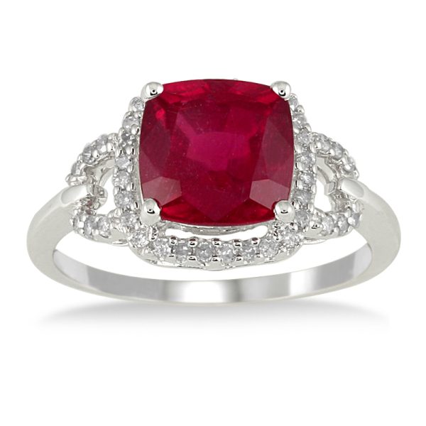 3.65 Carat Cushion Cut Ruby and Diamond Ring in 10K White Gold- PRR50458RB