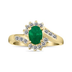 Emerald and Diamond Royal Flower Twist Ring in 14K Yellow Gold- PRR50683EM