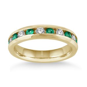 Emerald and Diamond Band in 14k Yellow Gold- PRR50687EM