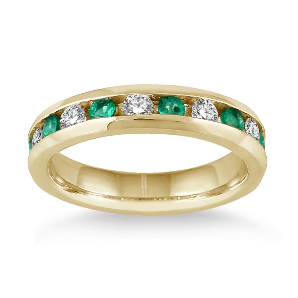 Emerald and Diamond Band in 14k Yellow Gold- PRR50687EM