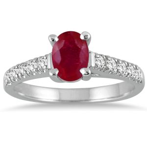 1 Carat Oval Ruby and Diamond Ring in 14K White Gold- PRR51035RB